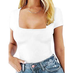 White Square Neck Short Sleeve Bodysuit TQX551134-1