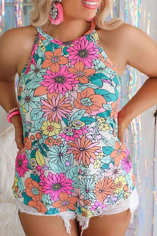 Multicolor Plus Size Floral Print Tank Top PL256226-22