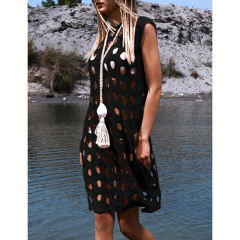 Black Hollow-out Pullover Beach Cover with Slit TQG310034-2