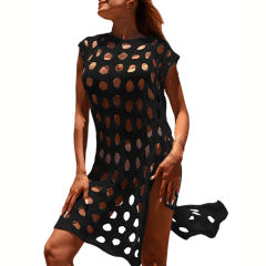 Black Hollow-out Pullover Beach Cover with Slit TQG310034-2