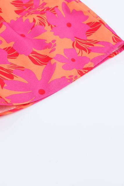 Pink Floral Print Smocked Waist Shorts LC731419-10