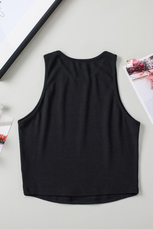 Black Seamless Sleeveless Rib Knit Crop Top LC2565159-2