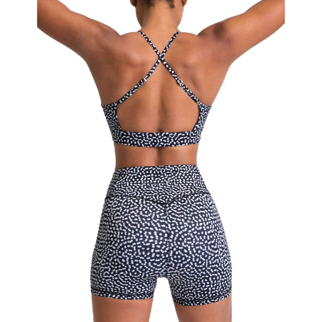 Black White Back Criss Yoga Bra with Shorts Set TQL710038-37