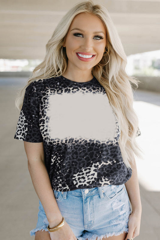 Leopard Blank Apparel- Bleached Leopard Crew Neck T-shirt LC25220738-20