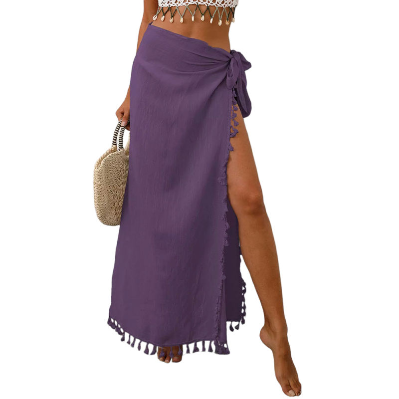Purple Splicing Tassels Irregular Beach Maxi Skirt TQK650100-8
