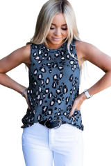 Blue Leopard Print Crew Neck Tank Top LC2565188-5