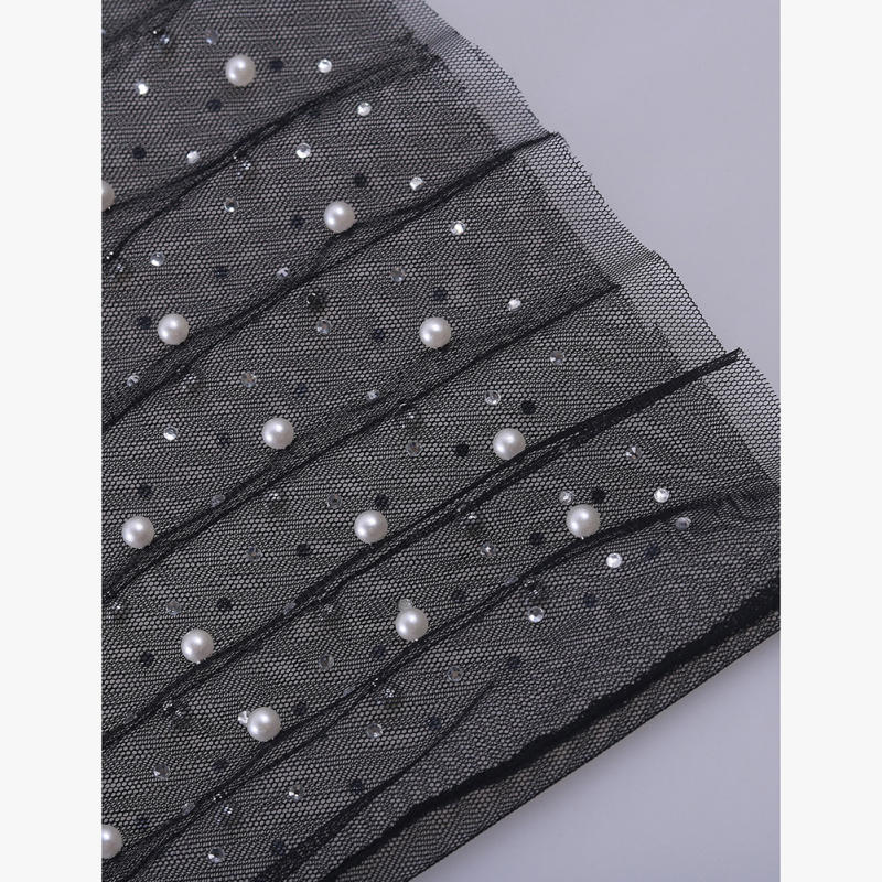 Black Sheer Rhinestone Mesh Long Sleeve Beach Cover TQK311544-2