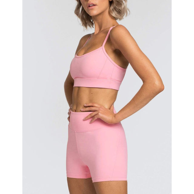 Pink White Back Criss Yoga Bra with Shorts Set TQL710038-10