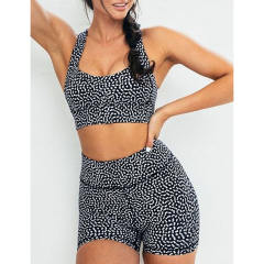 Black White Back Criss Yoga Bra with Shorts Set TQL710038-37