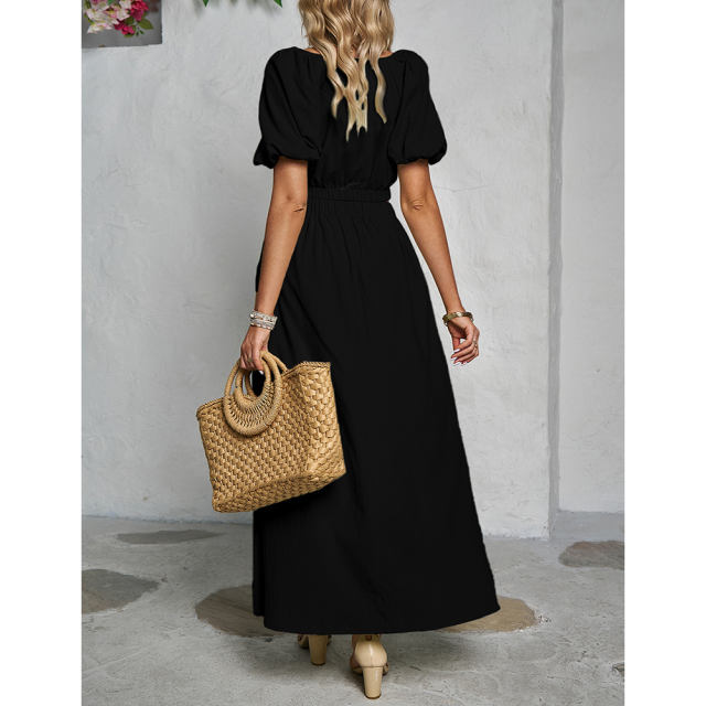 Black V Neck Crop Top and Pocket Skirt Set TQX711102-2