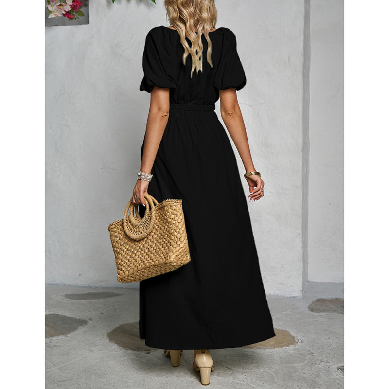 Black V Neck Crop Top and Pocket Skirt Set TQX711102-2
