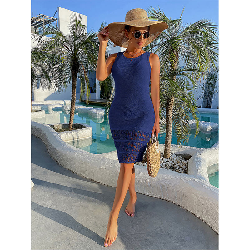 Blue Hollow Out Sleeveless Beach Cover Dress TQK650108-5