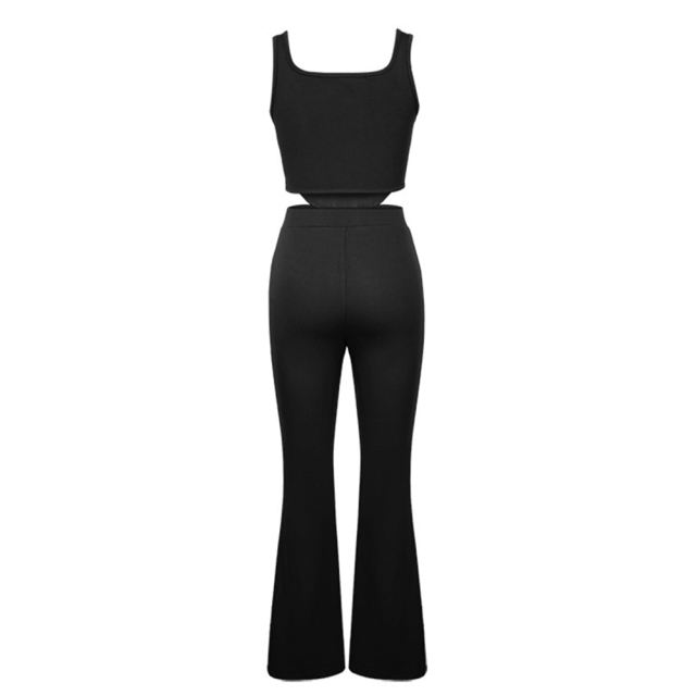Black Sleeveless Crop Top with Split Pant Set TQG71001-2