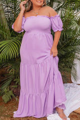 Purple Ruffled Smocked Off Shoulder Plus Size Maxi Dress PL61724-8