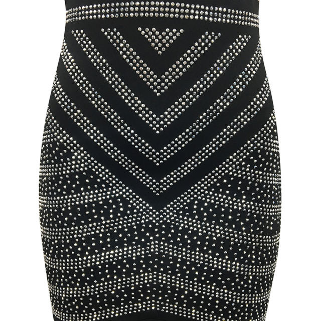 Black Halter V Neck Rhinestone See Through Maxi Dress TQK311240-2