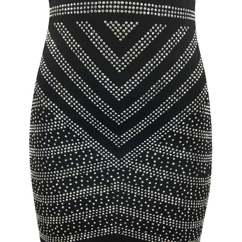 Black Halter V Neck Rhinestone See Through Maxi Dress TQK311240-2
