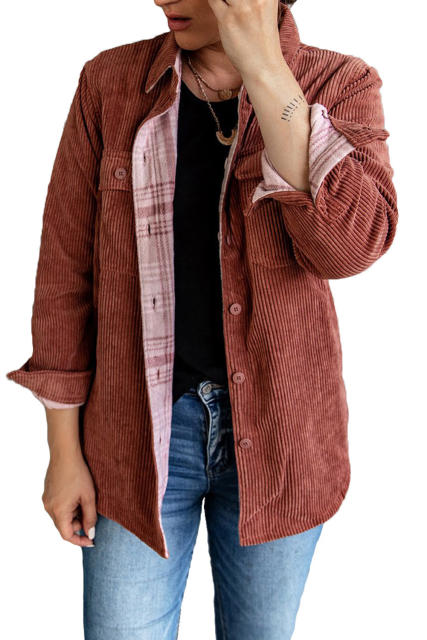 Plaid Print Buttoned Corduroy Double-sided Jacket LC8511650-3