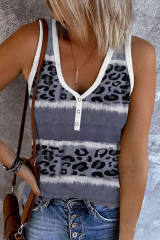 Gray Ribbed Leopard Tie Dye Snap Button Tank Top LC2568709-11