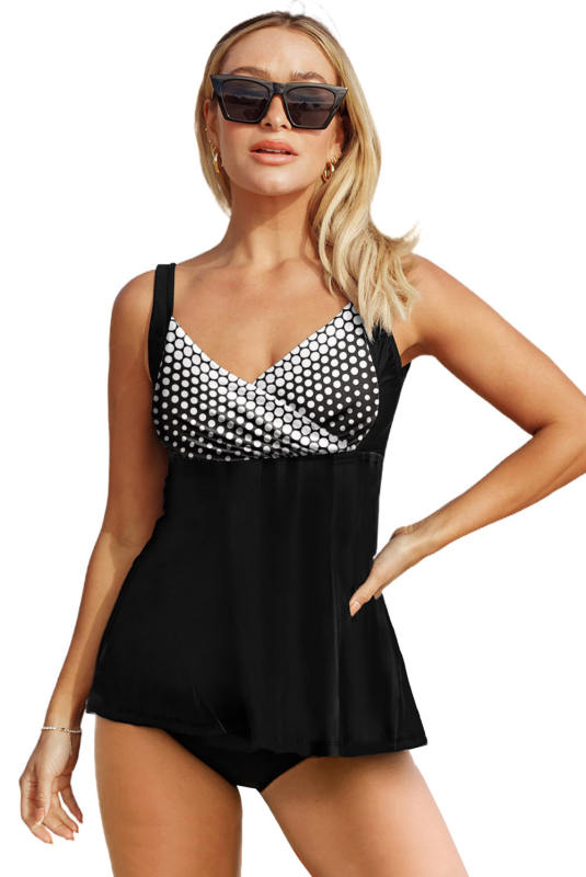 White Pattern Print Criss Cross Backless Two-piece Tankini Swimsuit LC433011-1