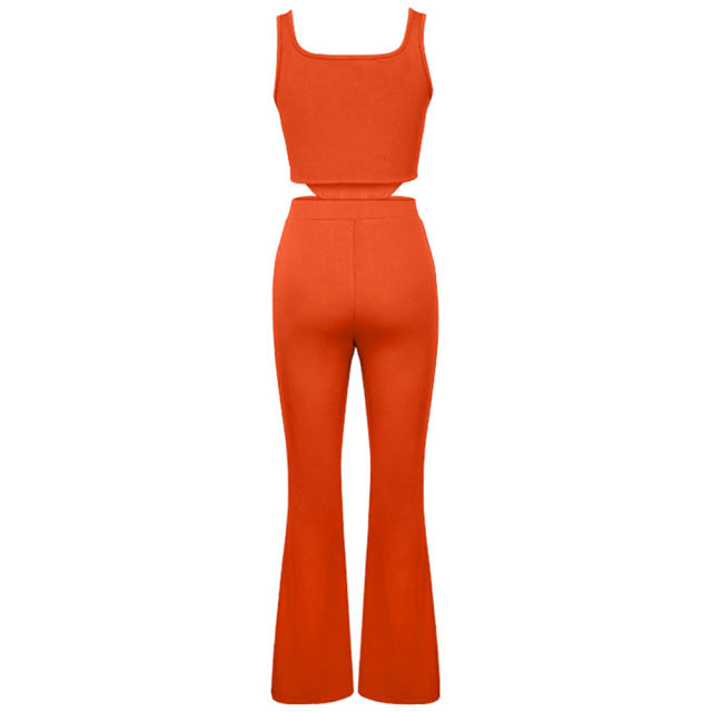 Orange Sleeveless Crop Top with Split Pant Set TQG71001-14