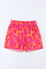 Pink Floral Print Smocked Waist Shorts LC731419-10