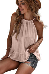 Pink Lightweight Ruffle Hem Halter Tank Top LC2568132-10