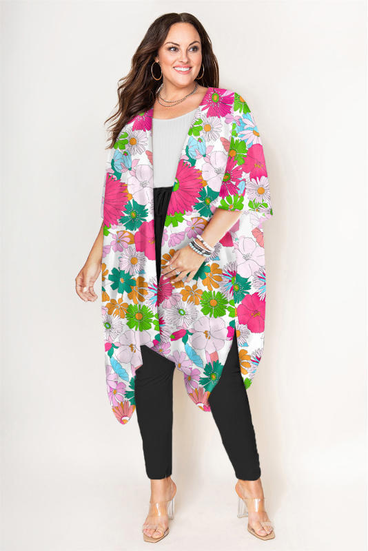Multicolor Floral Print Plus Size Kimono PL254097-22