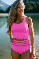 Rose Scalloped Criss Cross High Waist Bikini LC433616-6