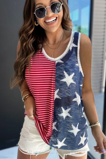 Red American Flag Stars and Stripes Tank Top LC2569557-3