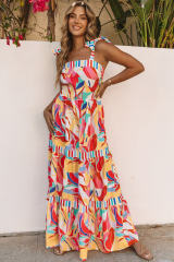 Multicolor Abstract Print Striped Trim Maxi Sundress LC6112858-22