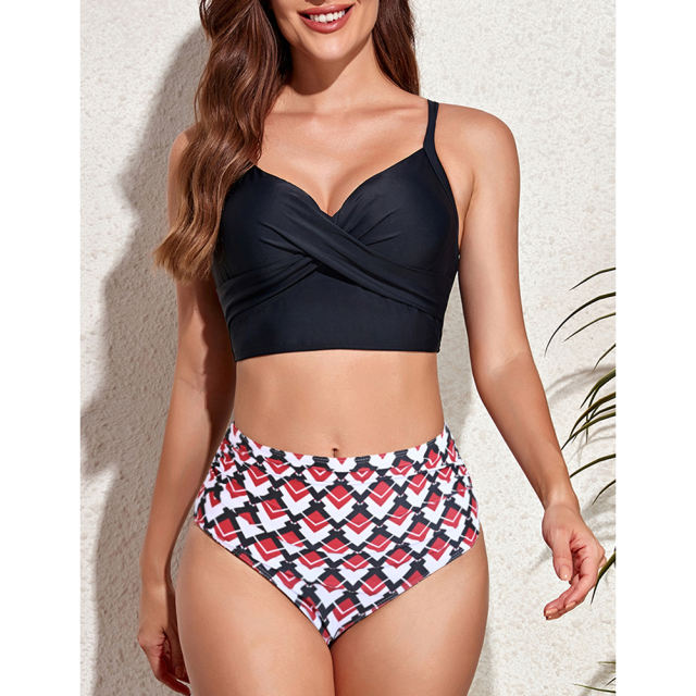 Black Back Crisscross High Waist Bikini Swimsuit TQX610030-2