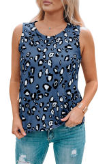 Blue Leopard Print Crew Neck Tank Top LC2565188-5