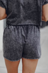 Black Acid Washed Short Lounge Set LC15475-2