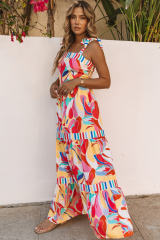 Multicolor Abstract Print Striped Trim Maxi Sundress LC6112858-22