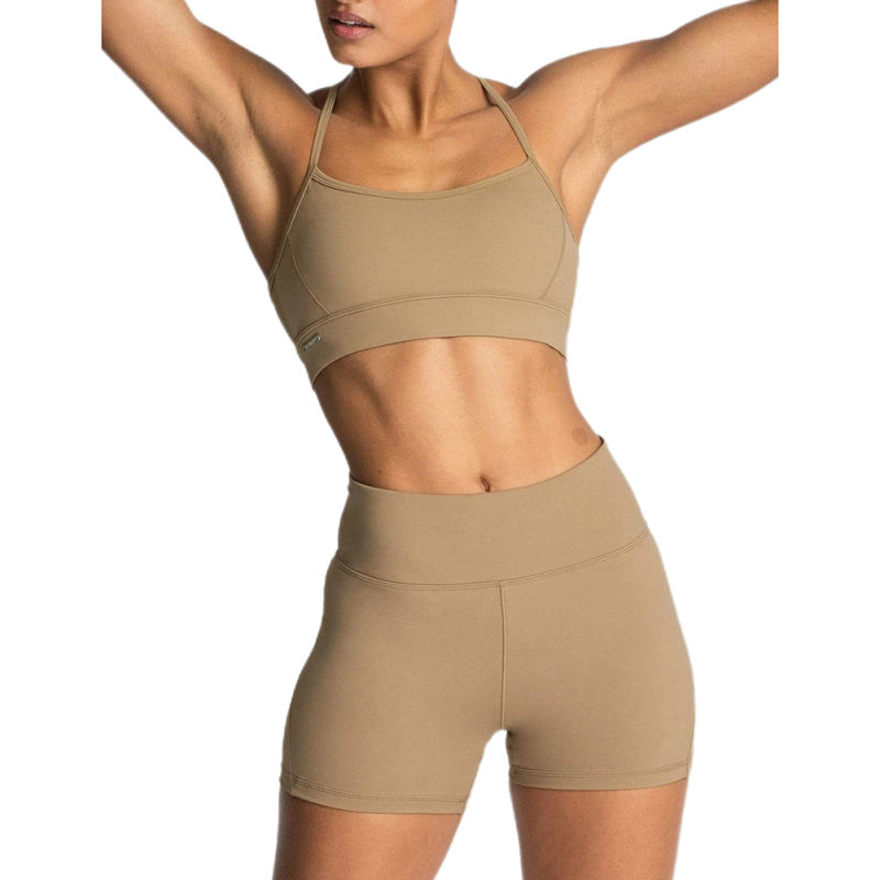 Brown Back Criss Yoga Bra with Shorts Set TQL710038-17