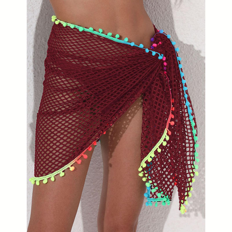 Burgundy Multi-wear Colorful Tassels Beach Wrap Skirt TQG650001-223