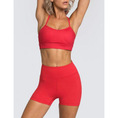 Red Back Criss Yoga Bra with Shorts Set TQL710038-3