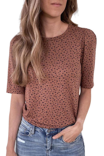 Leopard Spotted Short Raglan Sleeve T Shirt LC25219947-20