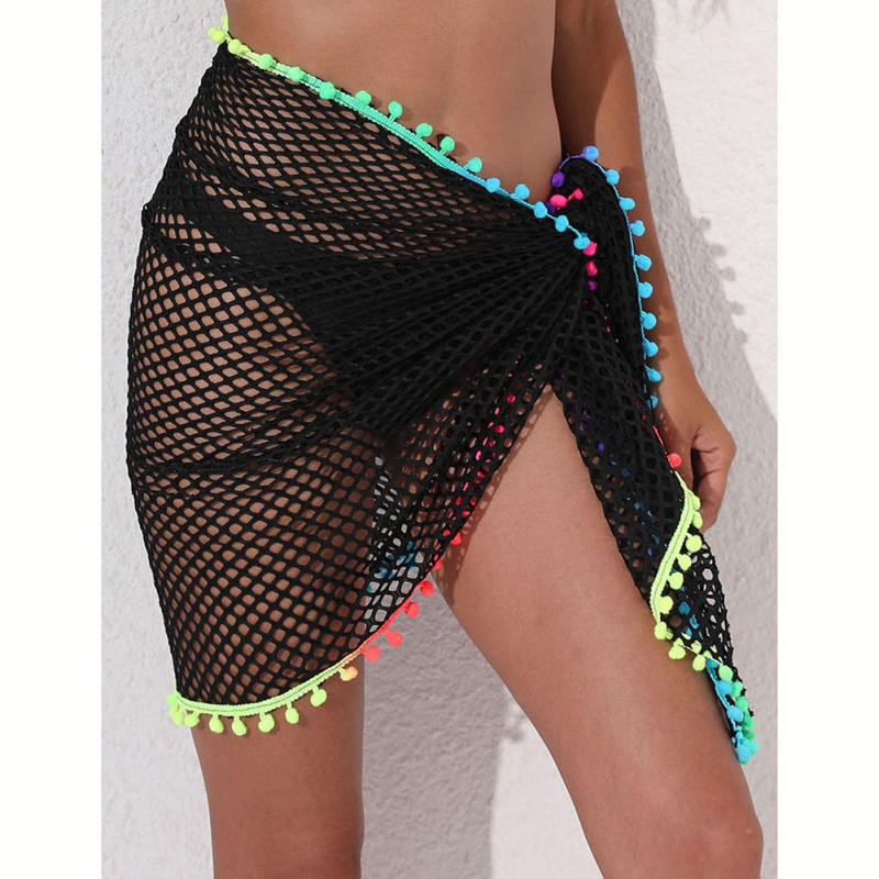 Black Multi-wear Colorful Tassels Beach Wrap Skirt TQG650001-2