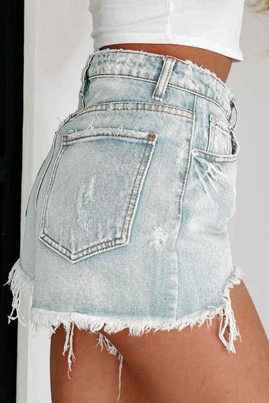 Sky Blue Distressed Raw Hem High Waist Denim Shorts LC7831425-4