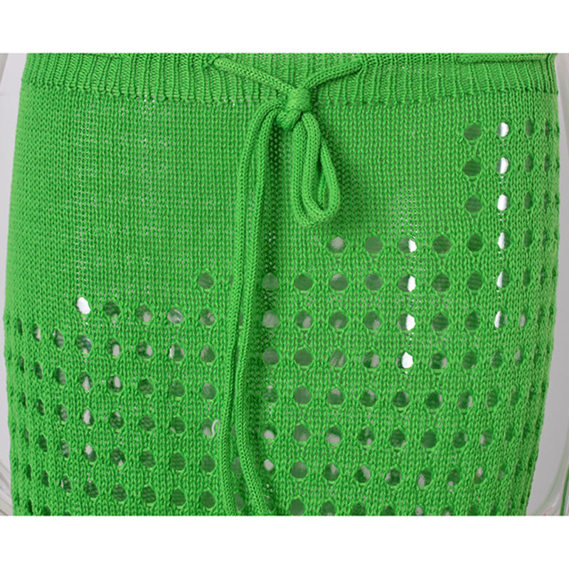 Green Hollow-out Tasseled Beach Cover Skirt  TQL360061-9