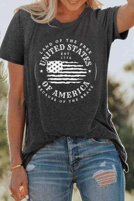 Gray United States Of America Flag Graphic Print Short Sleeve T Shirt LC25221389-11