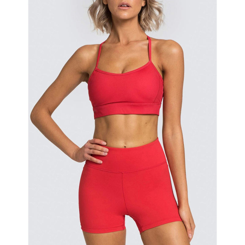 Red Back Criss Yoga Bra with Shorts Set TQL710038-3