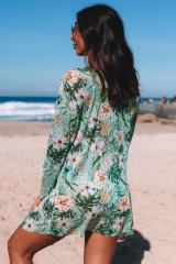 Green 3pcs Tropical Print Twist Bikini with Kimono LC481339-9