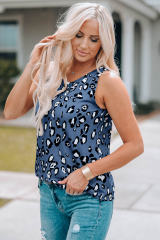 Blue Leopard Print Crew Neck Tank Top LC2565188-5