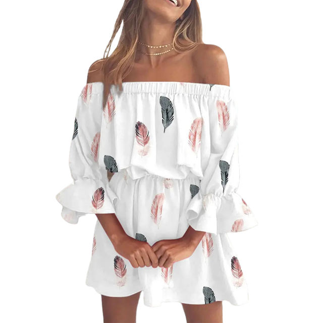 White Ruffle Cuffs Off Shoulder Boho Dress TQL310065-1