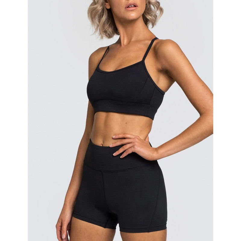 Black Back Criss Yoga Bra with Shorts Set TQL710038-2