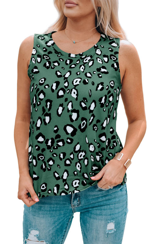 Green Leopard Print Crew Neck Tank Top LC2565188-9