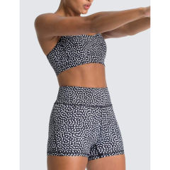 Black White Back Criss Yoga Bra with Shorts Set TQL710038-37