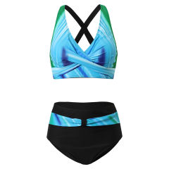 Light Blue Printed Twist Front 2pcs Bikini TQK610289-30